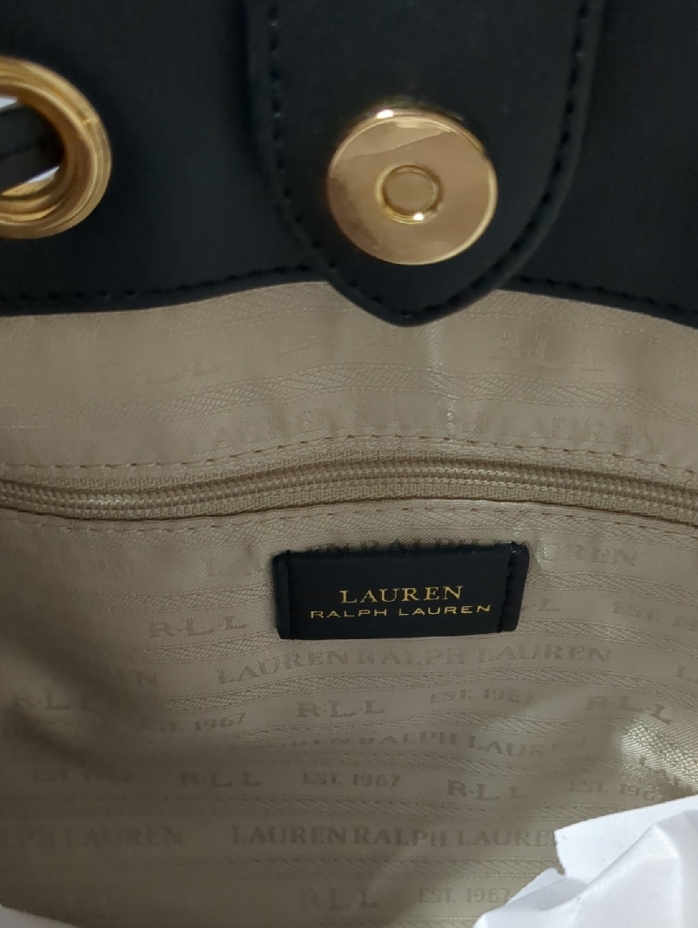 Lauren Ralph Lauren Dryden Debby Drawstring Bucket Black & White Bag - Picture 12 of 13